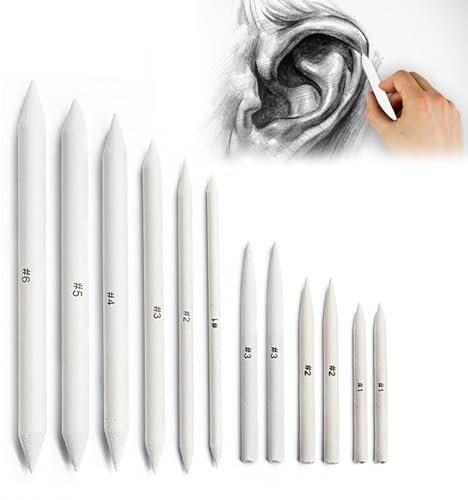 12 Pcs Blending Stumps for Artists, Pencil Blender for Artists, Drawing Pencils Art Blending Pencil Blender for Artists Student Sketch Drawing Tools, Drawing Supplies(Gray White)