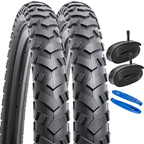YUNSCM 2-PCS 26 Pouces Montagne Vélo pneus 26x2.0/50-559 and 26 Pouces Vélo Chambre à air Schrader Valve Compatible with 26x1.95 26x2.0 26x2.10 Bike pneus and Chambre à air (P-1062)