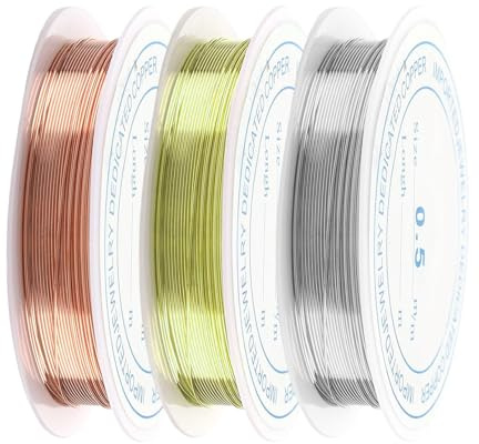 3 Pcs Copper Wire,Jewellery Wires Craft Bracelet Metal Beading Glass Beads Model Collection Necklace Fine Line Rings Thin Straight Pieces Wrapping 0.5mm Sliver Gold Red,for Jewelry Making Crafting