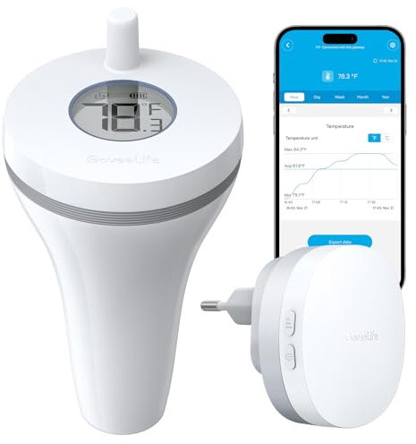 GoveeLife Termómetro de piscina WiFi con aplicación, Termómetro flotante inalámbrico digital con impermeabilidad IPX7, alarma de notificación para bañera, acuario, jacuzzi y spa