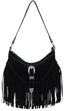 EVEOUT Bolso Bandolera con Flecos para Mujer de Ante Sintético,Estilo Occidental,Bolsos con Borlas Hippie para Axilas
