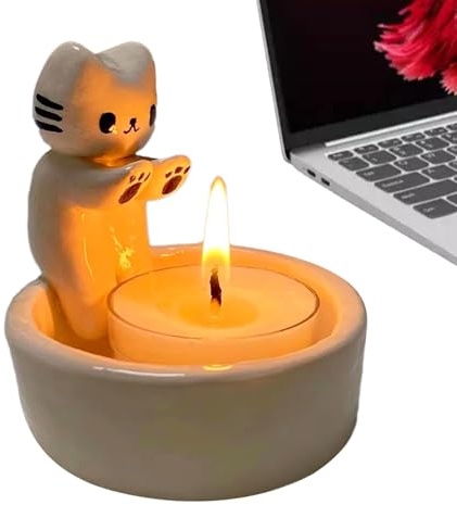 Tktouci Portavelas Decorativos - Portavelas De Fragancia | Bandeja para Velitas Caricaturesca Adorable Decoración Divertida De Gato para Mesa Lugar De Trabajo SPA Repisa De Chimenea Cocina Regalo De