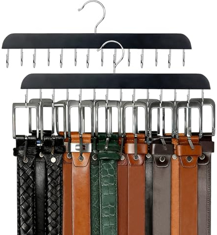 LUMITERRA Lot de 2 Cintre de Ceinture pour Placard Max 42 Ceintures, Organisateur de Ceinture, Accessoires de Placard avec 14 Crochets, Organisateur Tournant 360°pour Ceintures, Noir