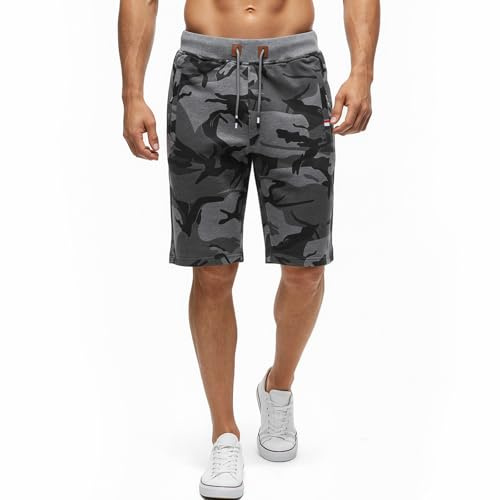 Muwodkdn Short Homme en Coton Camouflage Short Bermuda Homme Été Casual | Short de Sport Homme Running Décontracté Slim Fit Taille Elastique avec Cordon de Serrage Poches Zippées