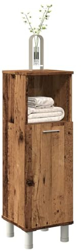 Ziaphsol Armario de baño con aspecto de madera envejecida, 30 x 30 x 95 cm, material de madera, armario de baño con puerta, espacio para productos de limpieza, resistente a la humedad, duradero