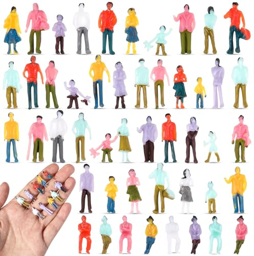 Namalu Figurine di Mini Persone Modello di Piccole Persone Dipinte in Plastica Architettonica in Scala 1:100 Persone Sedute e in Piedi Pose Assortite Modellini di Treni per Scene in Miniatura(50)