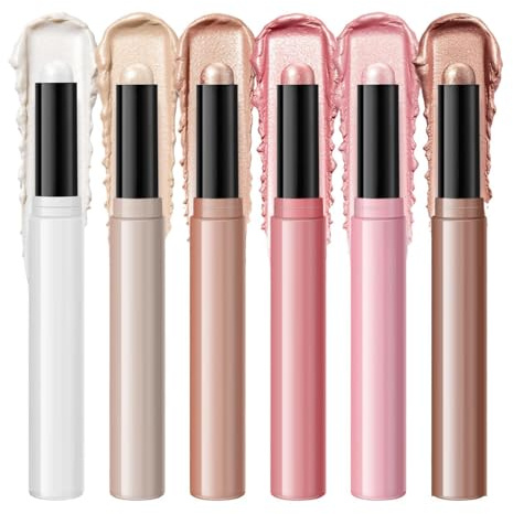 Makeup Illuminator Stick - Six Piece Face Highlighter Set, Shimmer Contour Wand, Radiant Liquid Glow, Blendable Buildable Pigment | with Soft Sponge Tip | for Business Trip Camping Travel Girlfriend