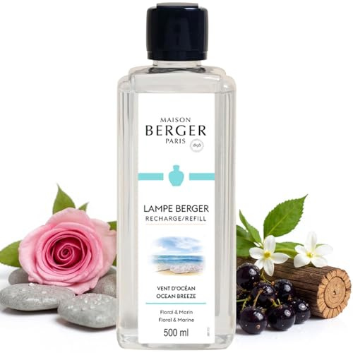 Maison Berger Ocean Breeze Lampe Berger Refill, 500 ml (16.9 fl oz), 2-in-1 Catalytic System, Neutralizes Odors and Diffuses Fragrance, Rose, Blackcurrant, Marine Notes, Jasmine, Made in France