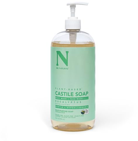 Dr. Natural Castile Liquid Soap - Multi-Use Body Wash, Shampoo and Face Wash - Hydrating Body Soap for Skin, Hair, Pets and Home - Eucalyptus - 946 ml