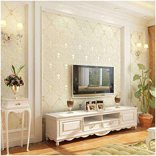 QIHANG European Modern Simple 3D Non-woven Imitation Deerskin Wallpaper Living Room TV Background Diamond lattice Pattern Wall paper Roll 1.73'(0.53m)*32.8'(10m)=57 sq.ft(5.3m2) (Beige)