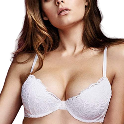 LORMAR Reggiseno Donna a Balconcino Push Frizzante in Pizzo Leavers, con Coppe Push up Soft Touch Effetto Volume + 1 Taglia, con Ferretto.