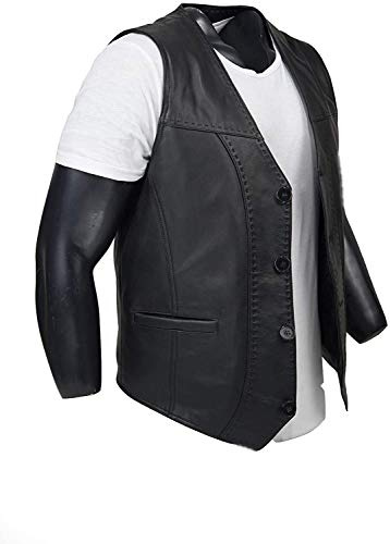 Gilet 100 % cuir d'agneau, gilet en cuir noir, gilet souple en peau de mouton - Noir - L