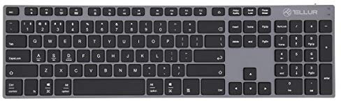 TELLUR Shade - Teclado inalámbrico, Bluetooth, 3 Dispositivos conectados simultáneamente, diseño de EE. UU., Cuerpo Fino de Aluminio, batería incorporada, Mac, Win, iOS, Android, Gris