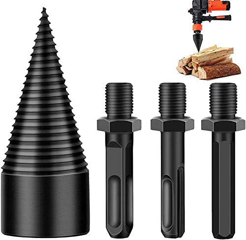 ZhengZ Foret À Bois pour Fendre du Bois 42mm,Fendeuse à Bois Perceuse,Tige Conique Pour Fendeuse à Bois,Durable Conique en Acier,Avec 3 Poignées,Carré/Rond/Hexagonal,Pour Coupe Bois,Fendeuse de Bois