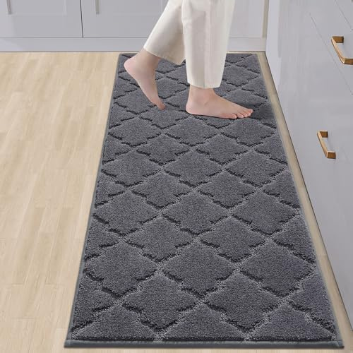 COSY HOMEER Soft Kitchen Floor Mats for in Front of Sink Super Absorbent Kitchen Rugs 20x59 Non-Skid Standing Mat Washable,Polyester,Dark Grey