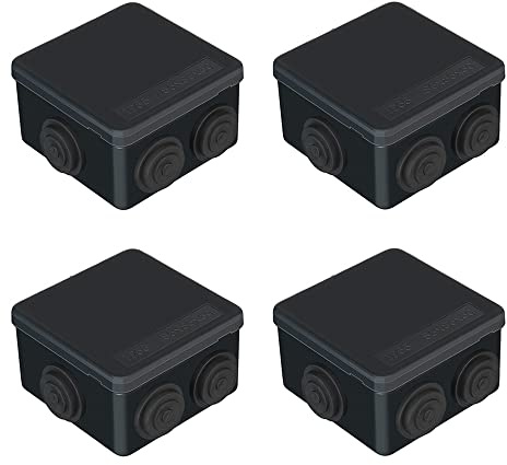 Förpackning med 4 svarta IP55 kopplingsdosor, ABS-plast utomhus extern elektrisk kapslingsbox, universell väderbeständig ytmonterade CCTV kopplingsboxar (85 x 85 x 50 mm) – AVARTEK