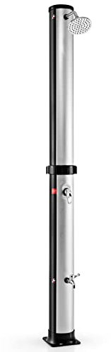 COSTWAY Douche Solaire de Jardin 38L 217,5cm avec Pommeau de Douche à Rotation Libre Température et Pression Robinet Réglable pour Bord de Piscine, Plage Noir/Argent (Argent)