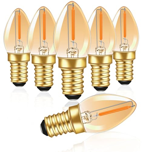 Lampadina LED C7, Lampadina a candela Vintage E14 0.5W, Lampadina a Filamento LED E14 Ambra 50LM 2200K Bianco Caldo per Lampadina Decorativa di Natale Luce Notturna, Non Dimmerabile, 6 pezzi