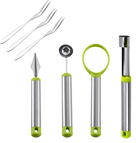 7 Pezzi Scavino da Cucina Frutta Tool Set, Melone Baller Scoop Frutta Carving Pelatrici Acciaio Inossidabile Set per DIY Fruit Salads