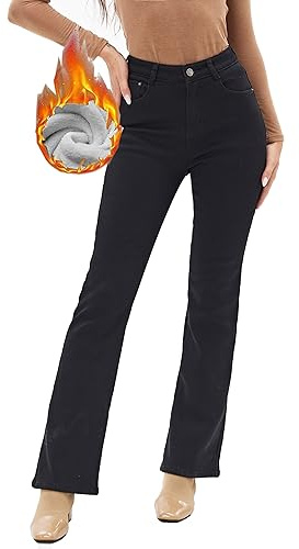 heipeiwa Women's Winter Fleece Lined Thermal Flare Bootcut Jeans High Waist Denim Pants