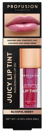 Profusion Cosmetics Juicy Lip Tint - Nourishing Oil, Glossy Finish | Lightweight, Hydrating, Non-Sticky Formula with a Smooth, High-Shine Look, Blissful Berry