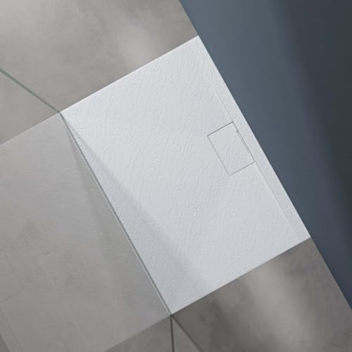 doporro Plato de ducha 70x100x3cm plano de fundición mineral en color blanco rectangular conexiones DIN apto para instalación a ras de suelo Geoma07