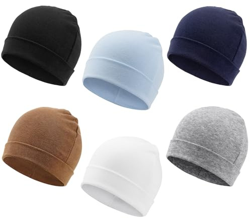 DRESHOW BQUBO 6 Pack Baby Beanie Hats for Unisex Infant Toddler Cotton Beanie Newborn Hospital Hat for Boys Girls 0-6 Months
