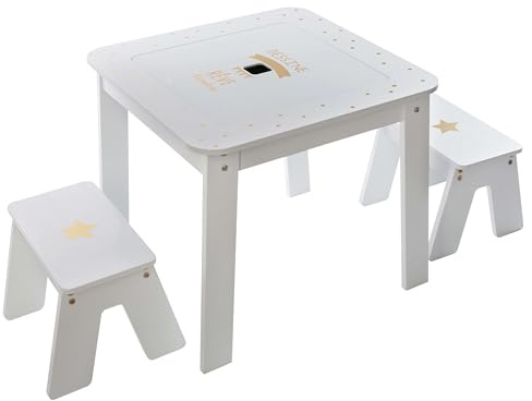 Miroytengo Mesa Infantil con 2 Taburetes Superficie Reversible Dormitorio Cuarto de Juegos Color Blanco