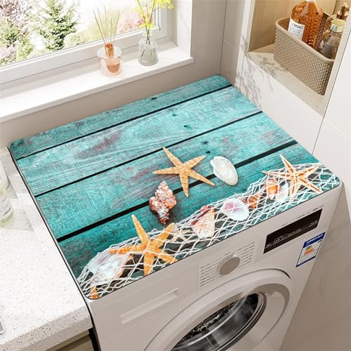 Odot Tapis de Protection pour Dessus de Machine à Laver, Océan Imprimé Antidérapant Housse de Machine à Laver pour Machine à Laver ou Sèche-Linge Buanderie Réfrigérateur Cuisine (60x60cm,Coquille)