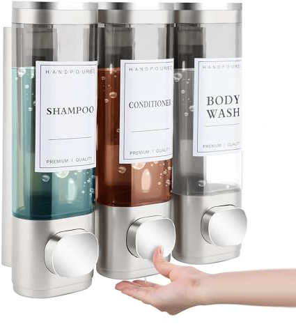 MEKOTRIN Dispenser Sapone Bagno, Dosatore Sapone Bagno Mani Cucina, Dispenser Bagnoschiuma Doccia A Parete Con Etichetta Impermeabile Per Cucine Bagni(Argento,)