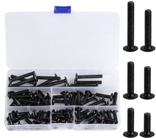 Juego de 72 tornillos M6, tornillos de cabeza avellanada M6 con hexágono interior, juego de tornillos de cabeza avellanada, juego de tornillos métricos, negro de cabeza plana, rosca completa