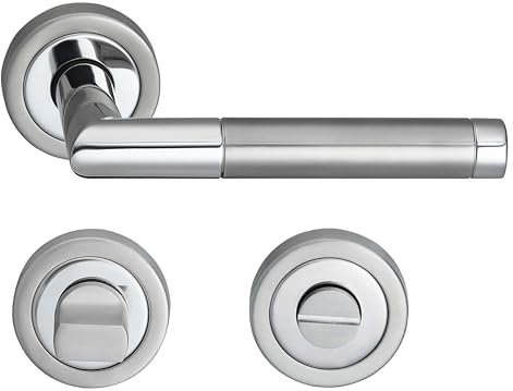 MeinTürgriff Drückergarnitur Nizza Edelstahl/Chrom Türgriff Türdrücker Rosettengarnitur, Typ:WC Bad/WC