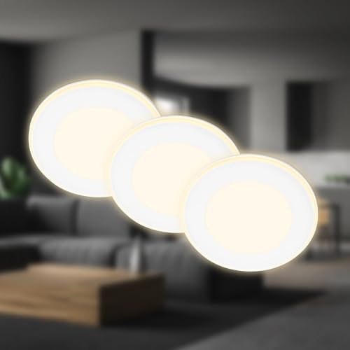 BRILONER - 3er Set LED Einbaustrahler 230V mit Nachtlichtfunktion, Flächen und Ringe sep. schaltbar, Speicherfunktion, LED Spot, flach, Deckenspots, Einbauleuchten, Wohnzimmer, 68mm, 93x30mm, Weiß