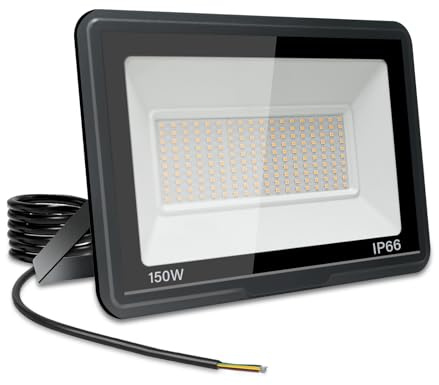 Jefedana 150W Focos LED Exterior, 15000LM Proyector Led Exterior, 3000K Blanco Cálida Floodlight, IP66 Impermeable Foco Led para Casa, Garaje, Patio, Camino, Jardín, Terrazas