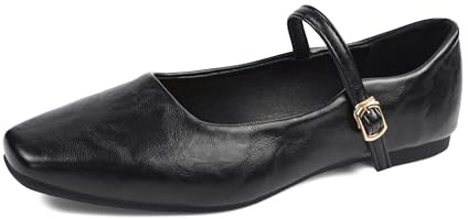 TRIWORIAE-Bailarinas Mujer Chica Merceditas Mary Jane Zapato Plano Elegante Suave Cómodo Negro 38