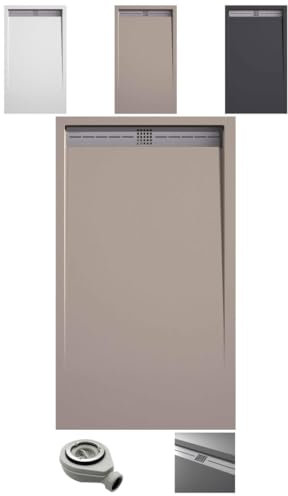 EL BAÑO MODERNO Plato de Ducha Antideslizante en Resina, Resistente a Agentes Químicos, Antibacteriano Con Rejilla de Desagüe y Válvula Sifón (Crema, 80x80)