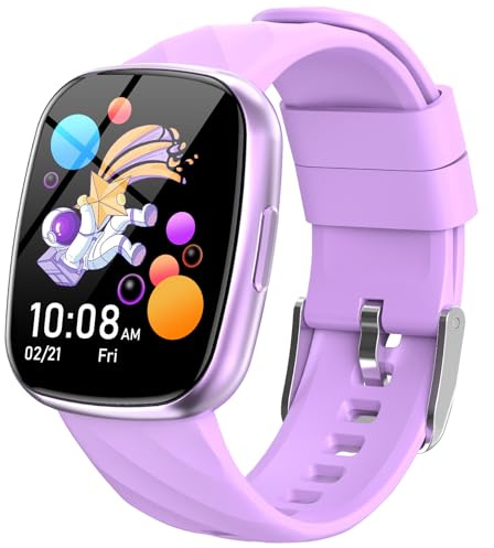 Munnrei Smart Watch for Kids Fitness Activity Tracker for Boys Girls, Waterproof, Puzzle Games, Alarm Music, Sport Mode, Heart Rate, Sleep, Pedometer, Children Smartwatch Birthday Gift (Purple)