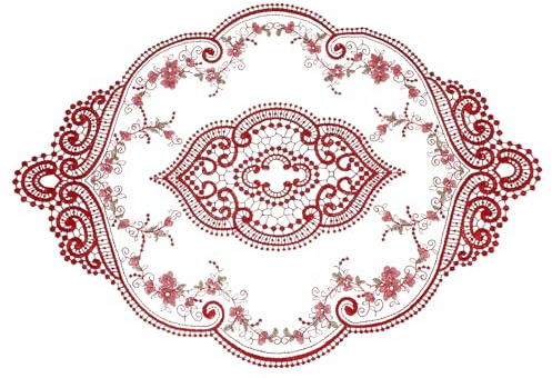 QUARKZMAN Napperon Rétro en Dentelle 12x17 Pouces Napperons De Table Rouge | Dentelle Crochet Français, Ovale Brodé, Sous-Verres Sous-Tasse, Pour Home Wedding