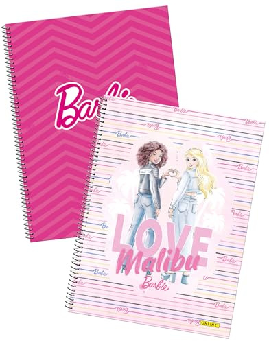 Online collegeblock Barbie A4, rutat I Block 160 sidor, 80 ark I 2 x studentblock med snygga Barbie-motiv för att skriva och rita I hårt skrivblock I skol- och anteckningsblock A4