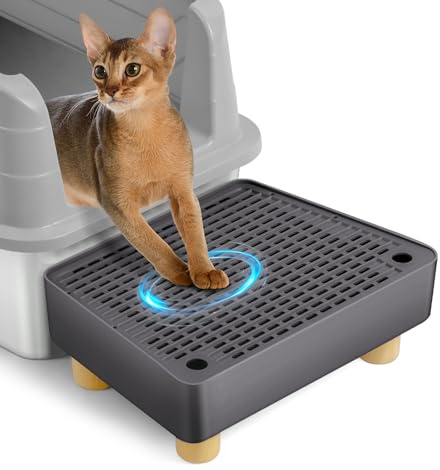 Bartuke Rampe de litière pour chat extra large, tapis récupérateur de litière pour chat avec pieds en bois, fonction de filtration, tabouret à pédale pour litière autonettoyante, idéal pour chatons et