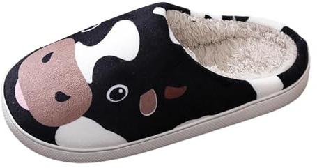 Generisch Parejas Invierno Navidad Tema Vaca Estampado Hombres Mujeres Zapatillas de Fieltro 2025 Zapatillas Mujer Mullido Cómodo Zapatillas de Piel de Cordero, Negro , 37 EU