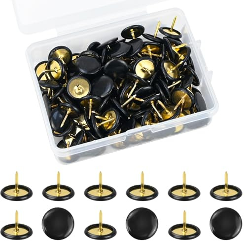 JAXICREY 200 Pcs Black Drawing Pins, Round Head Thumb Tacks, Metal Push Pins for Pinboard, Thumbtacks Black, Drawing Pin for Notice Board, Wall, Cork Board, Photo, Wood, Map, Bulletin, Office, Home