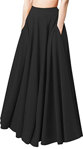 NaLatia Gonna Lunga Invernale da Donna, Elegante, a Vita Alta, Plissettata, Casual, Calda, con Tasche