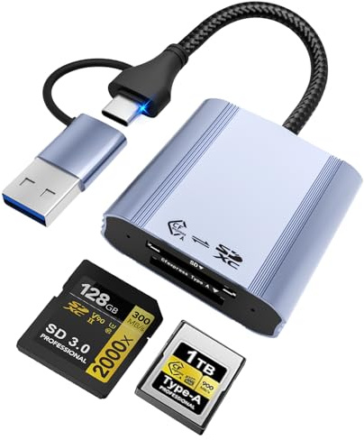 Lettore 2 in 1 CFexpress Tipo A e SD, Lettore di schede di memoria CF in alluminio USB 3.2 Gen 2 10 Gbps con interfaccia USB-C/A–Adattatore per schede CFexpress,Compatibile Windows/Mac/Linux/Android