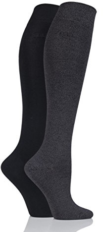 Elle Ladies Plain Bamboo Knee High Socks Soft, Breathable & Cooling Long 2 Pair Multipack Size 4-8 Colourful for Everyday Casual Wear Grey 4-8