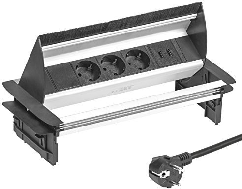 Elbe Inno Multipresa a scomparsa da incasso, prese da incasso a scomparsa con 3 prese Schuko, Presa multipla da incasso con 2USB 2.0, Multipresa da incasso per tavolo,scrivania e piani di lavoro EL4403U