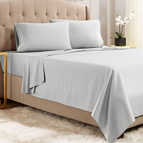 Empyrean Bedding Queen Sheets 4Pcs, Silver Light Gray, Microfiber, Deep Pocket, Luxury Bed Linen Set with 4 Corner Straps