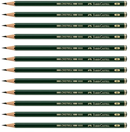 Faber-Castell pencils, Castell 9000 graphite pencils, 8B Pre-sharpened Black lead pencils for sketch, shading, drawing, artist - box of 12 (8B)