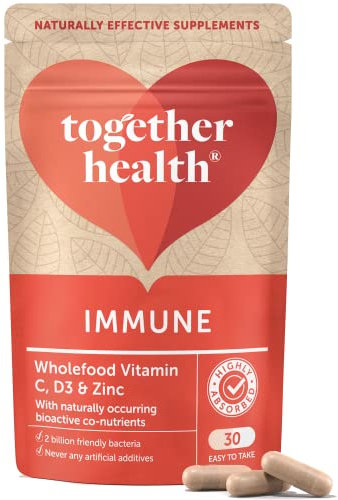 Immunsystem Komplex von Together Health – Immunsystem stärkendes Vitamin C, Zink, Selen & Lebendkulturen – Laborgeprüftes Vitaminpräparat – 30 vegane VegeCaps