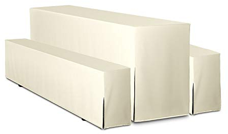 TexDeko Hussen für Bierzeltgarnitur Premium 180CM (kurz) Bierbank-Hussen 3TLG Set (Creme, Tischbreite 70cm
